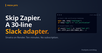 Forward every Slack message you care about to a Fresh Jots note — without Zapier