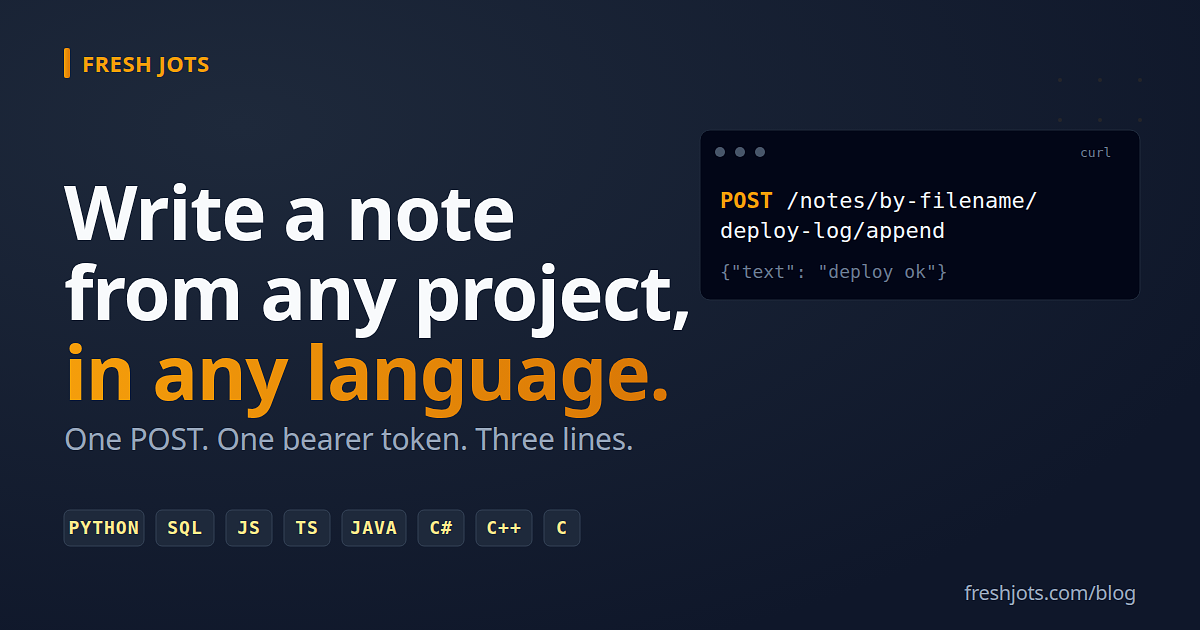 Write a Note From Any Project You Have, in Any Language, From Any Method